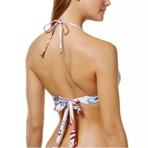 La Blanca Botanical Garden Triangle Halter Bikini Top Size 12 White Multi - Picture 3 of 6